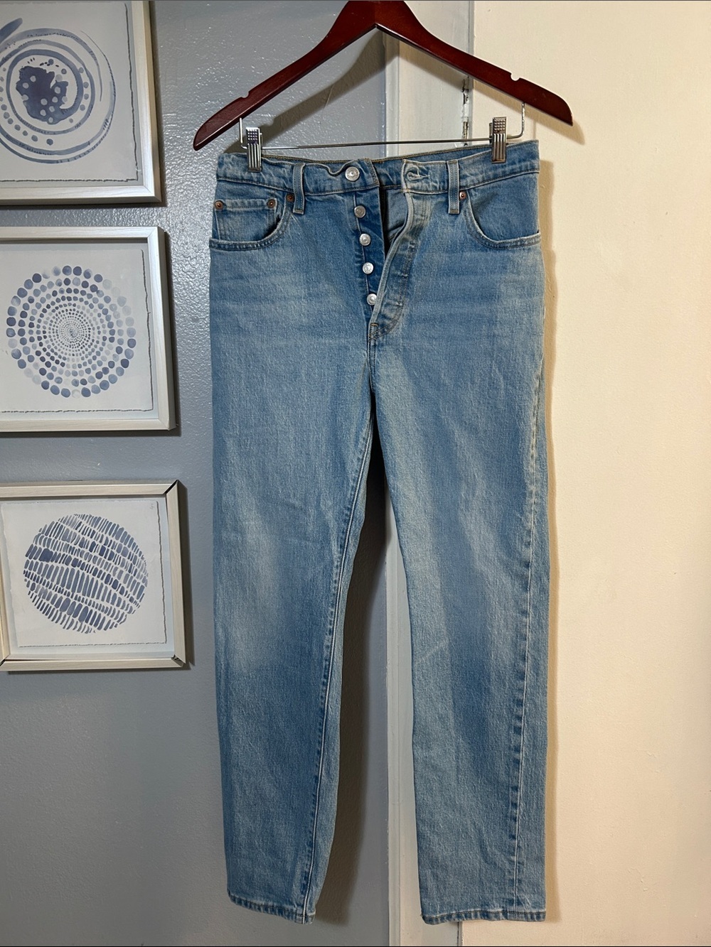 Levi's 501 Womens Light Blue High-Rise Straight Leg Button-Fly Jeans Size 29X30